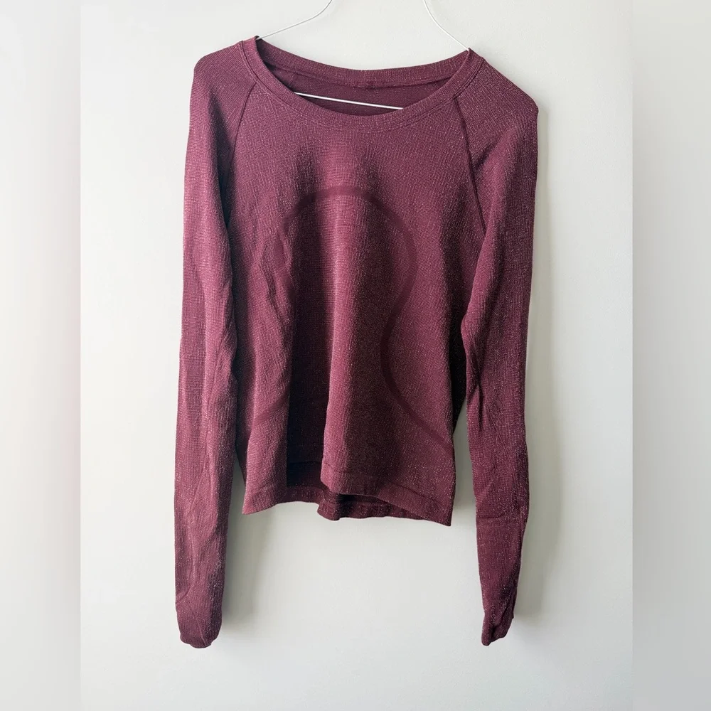Lululemon Metallic Thread Burgundy Swiftly Long Sleeve - Picture 1 of 3